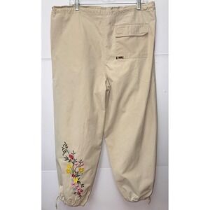 Bongo Ripstop Pants Womens Floral Embroidered Sz XL Drawstring Crop Hem Gorpcore